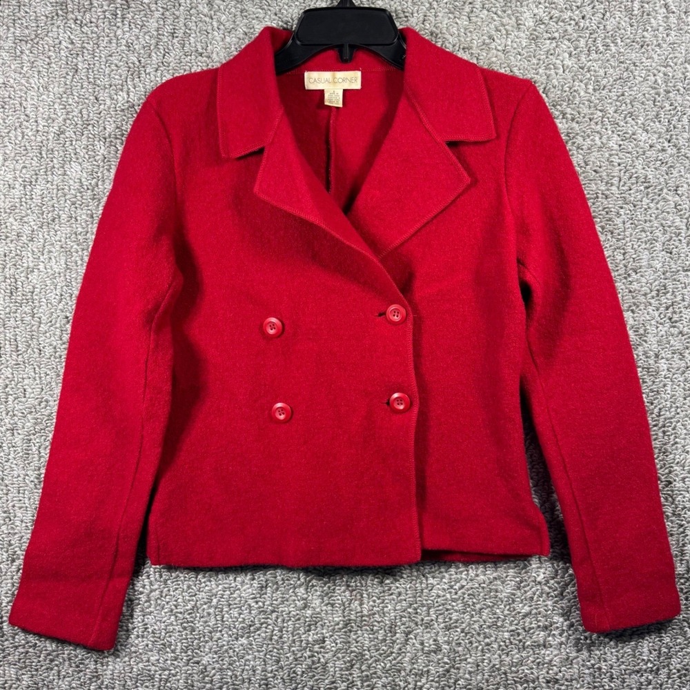 Casual Corner 100% Wool Jacket‎ Double Breasted Blazer Coat Classic Red Women S